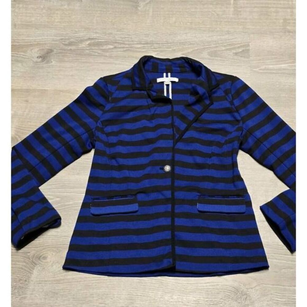 Ellen Tracy Company Women's Black Blue Stripe Blazer Jacket Size Medium
